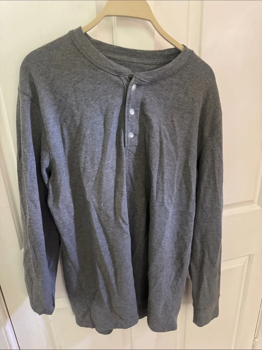 Lands' End Gray Waffle-Knit Henley Top